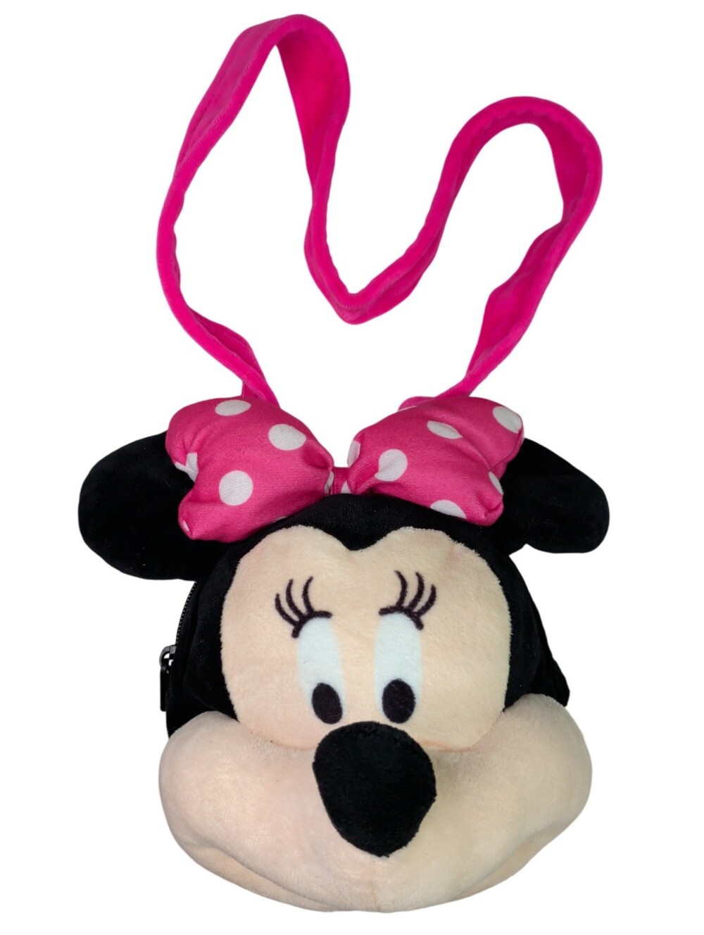 Disney Minnie Mouse Plush Face Mini Backpack Crossbody Pink Bow Bag